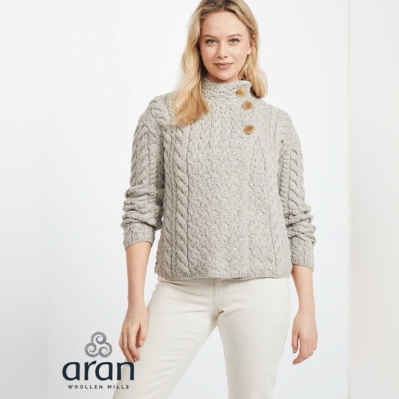 Carraig Donn Ireland 100% Merino Wool Louisburgh Ladies Cable Aran Cardigan M
